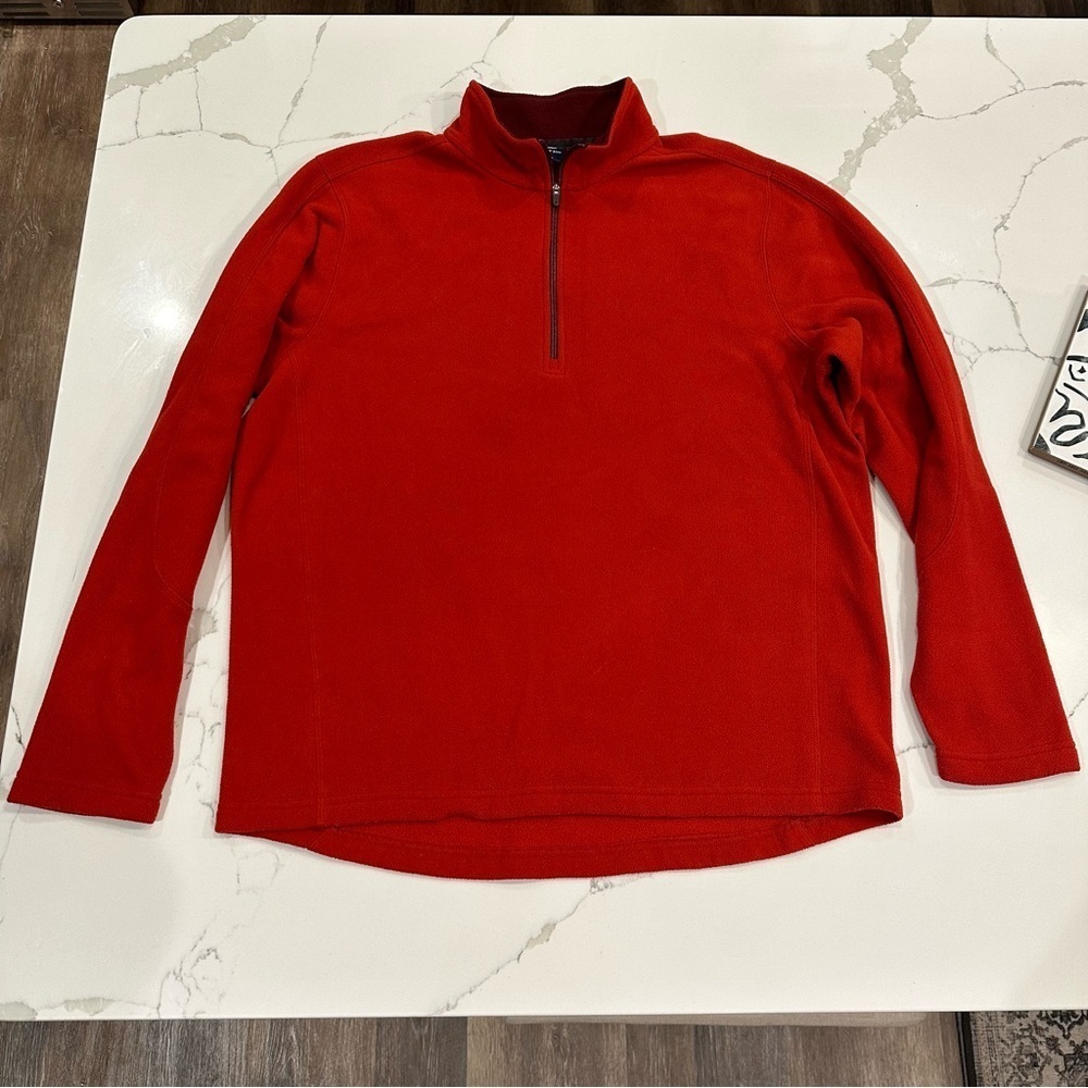 Lands End Men’s Orange Rust Fleece Quarter Zip Sweater Sweatshirt Cozy Size L